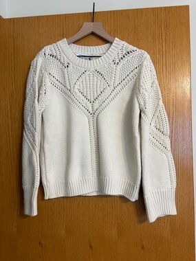 Women's Cream Open-Knit Diamond Panel Sweater